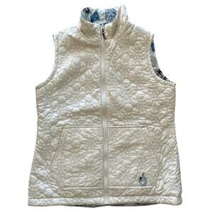 Isis Womens Size 6 White Blue Reversible Quilted Zipped Pocket Full Zip Vest